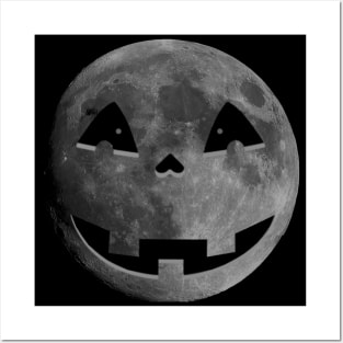 Moon Pumpkin Face Funny Halloween Design Posters and Art